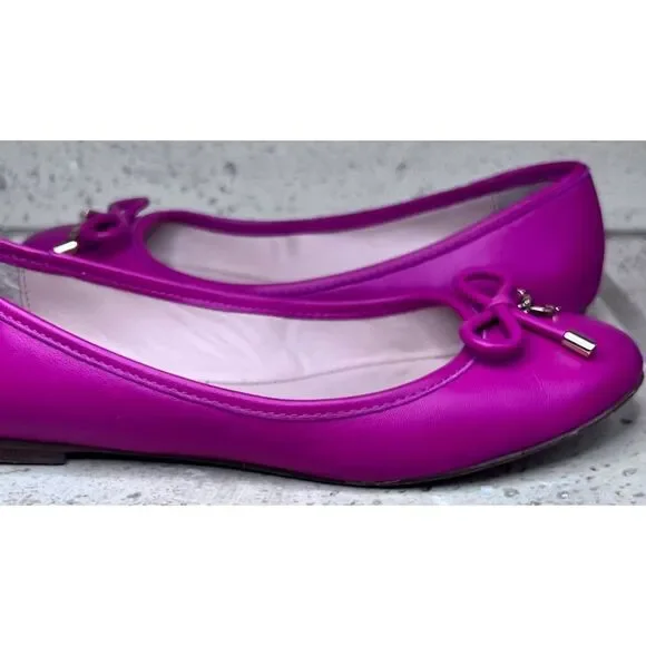 Kate Spade Pink Leather Ballet Flats Willia Bow Gold Spade Charm Shoes Sz 5.5 - Picture 10 of 13